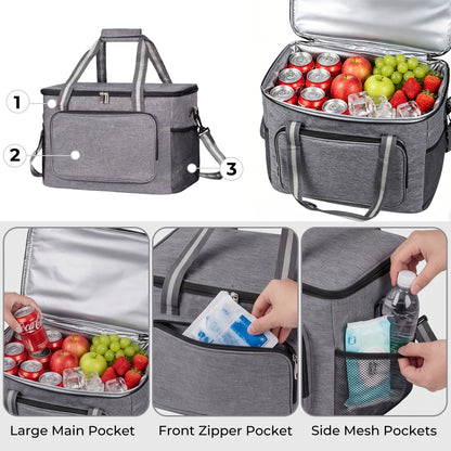 OHHANI Insulated Cooler Bag, 48 Can Leakproof 2-Compartment Camping Cooler with 24H Ice Retention, Soft Portable Cooler for Beach, Picnic, Hiking, Travel