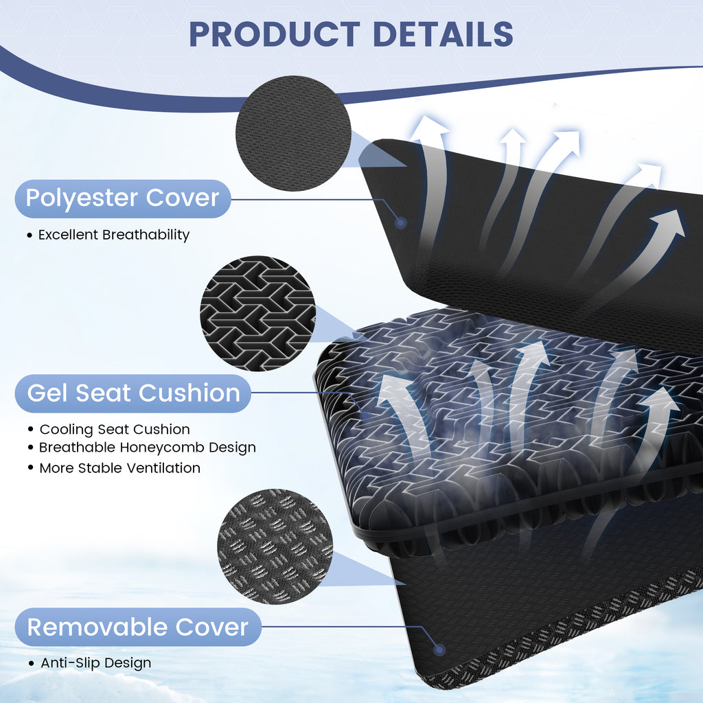 AOLIGO Gel Seat Cushion for Long Sitting, Office Chair, Car, Wheelchair, Black