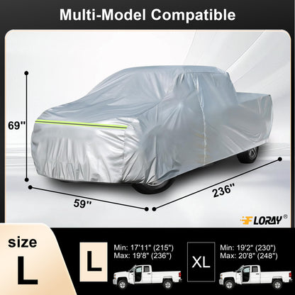 Floray Waterproof All-Weather Truck Cover with Zipper Door – Heavy-Duty Windproof Protection for Standard Pickup Trucks, UV and Snow Guard (PK-L, 236" x 59" x 69")