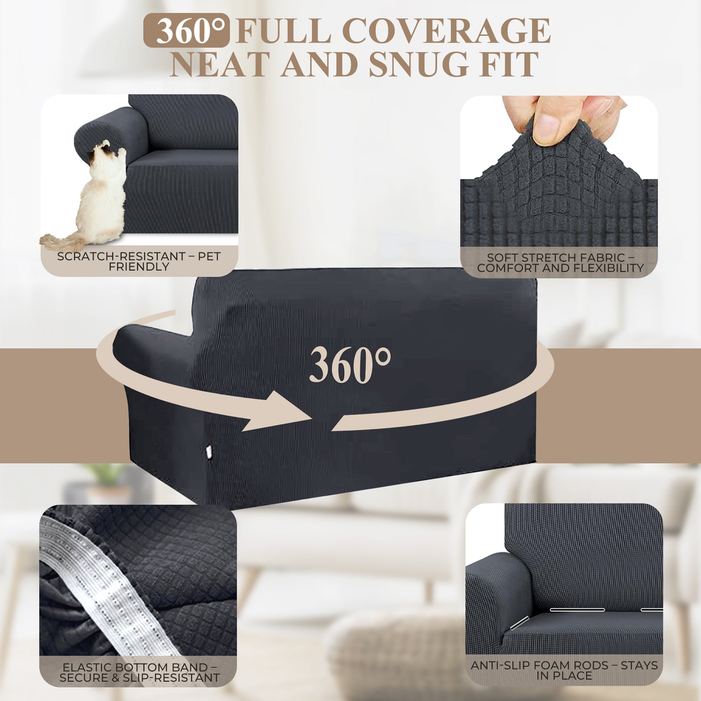 WEENEED Sofa Cover Non Slip Couch Cover Stretch Slipcover Leakproof Couch Protector for Kids Dogs Cats Pets, Dark Gray