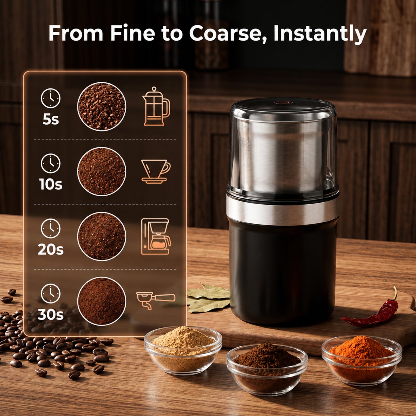 M Buder Electric Coffee Grinder, Spice Grinder with Stainless Steel 2 Blades, Electric Grinder For Coffee, Spices, Herbs & Garlic