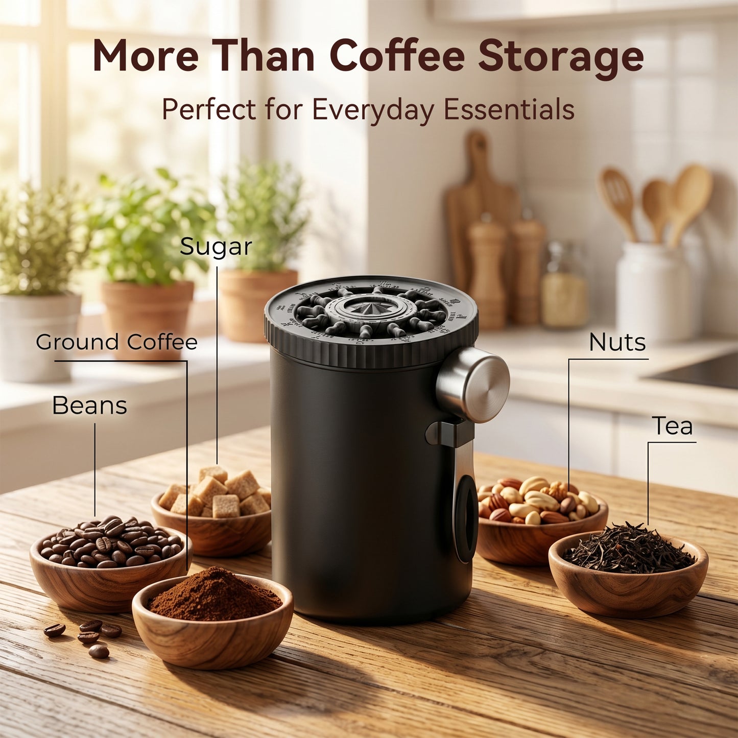Riousery 60 oz Matte Black Stainless Steel Coffee Canister, Airtight Storage for Beans, Tea & Sugar with Valve and Scoop