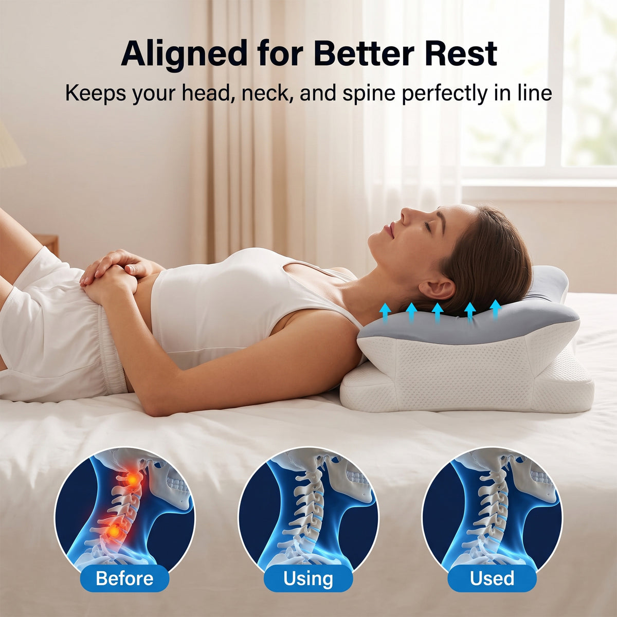 Alylo Cervical Contour Pillow for Neck Support, Fast Rebound Memory Foam Orthopedic Bed Pillow with Breathable Cover, Support for Side, Back & Stomach Sleepers