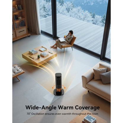 Chastar 24 inch Space Heater with Flame Effect, 1500W Oscillating Ceramic Heater with Thermostat, PTC Heater for Indoor, 12H Timer & Remote, for Office, Bedroom, Living Room, New