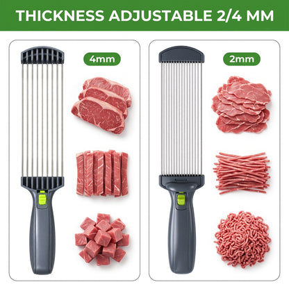 MusPluto Fresh Meat Slicer Manual, Manual Meat Slicer Stainless Steel Fresh Meat Cutter with 17 Blades, Adjustable 2mm & 4mm, Gray (Not for Frozen/Deli Meat)
