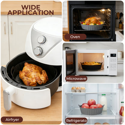 M Buder 2 Pack Silicone Air Fryer Liners, 4-7 QT Air Fryers, Reusable Food Grade Basket Bowl, Replacement for Parchment Paper, Baking Tray Oven Accessories, Round Gray&Black (Top 7.9in, Bottom 6.7in)