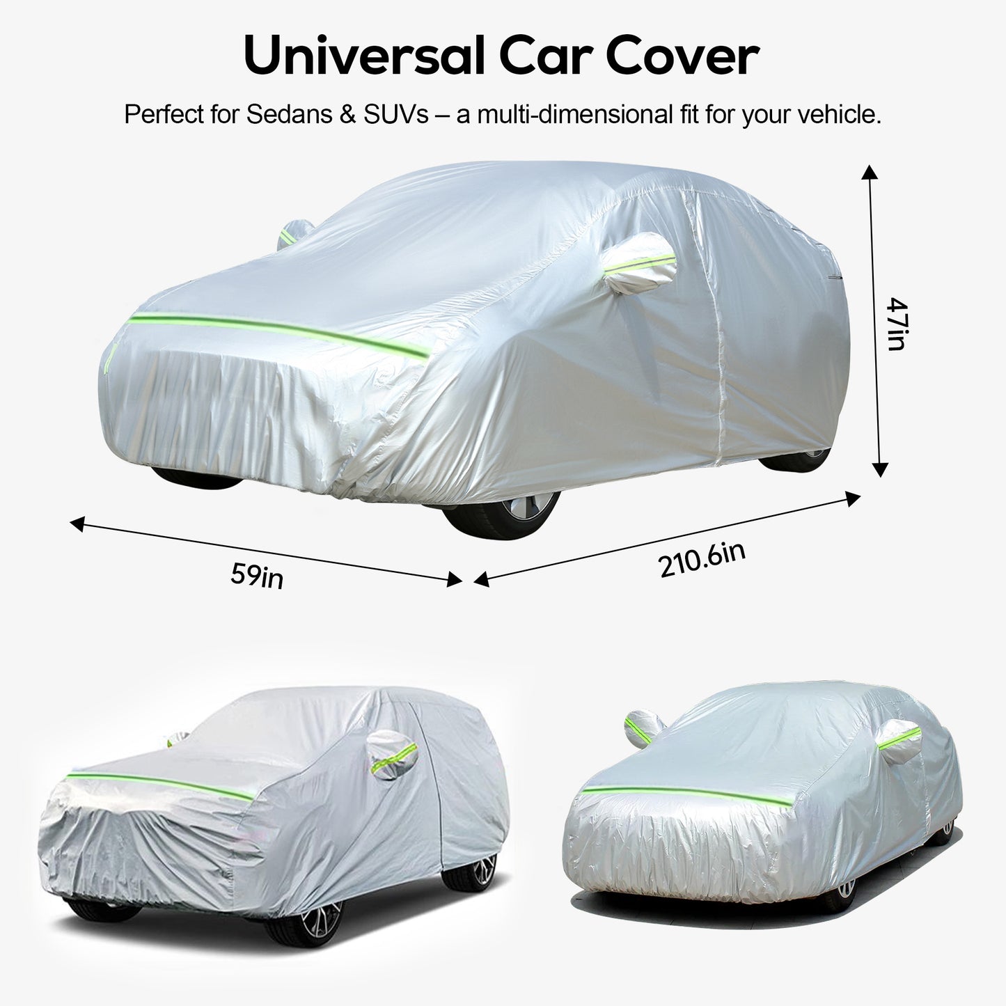 Floray Waterproof All-Weather Car Cover with Zipper Door – Heavy-Duty Windproof Protection for Large Sedans, UV and Snow Guard (XL, 210" x 59" x 47")