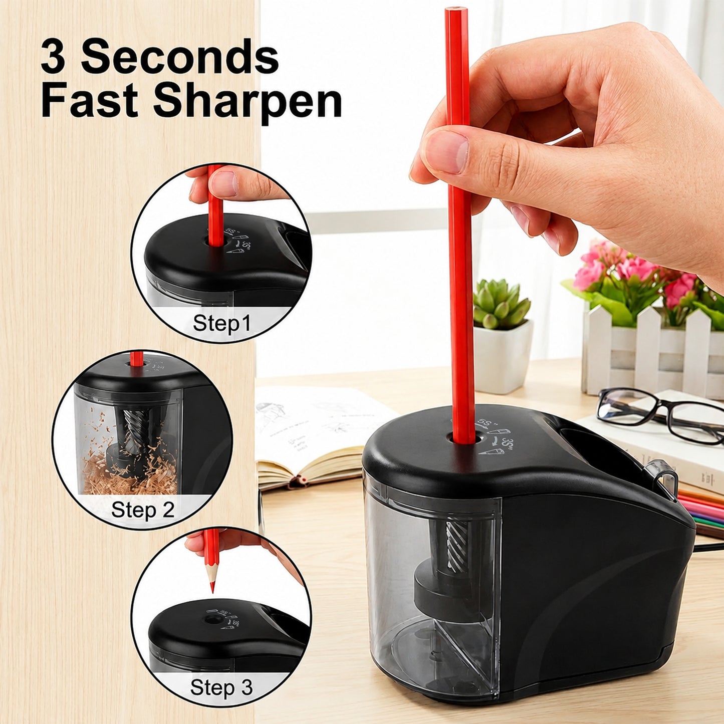 AOLIGO Electric Pencil Sharpener Auto Stop, Automatic Sharpener for Classroom Office Home Art Pencils Black