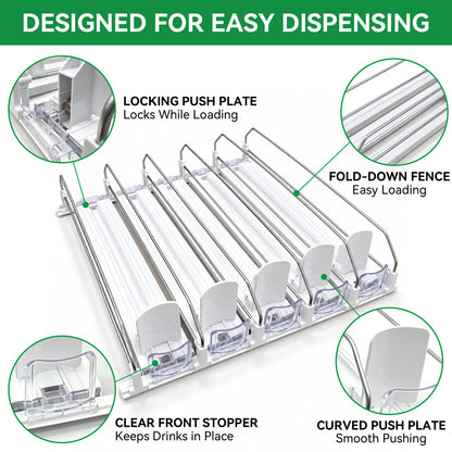 Riousery Self-Pushing Fridge Drink Organizer, Adjustable Beverage Can Dispenser for Refrigerator, 5 Rows Soda Can Storage Rack Holds Up to 20 Cans, White