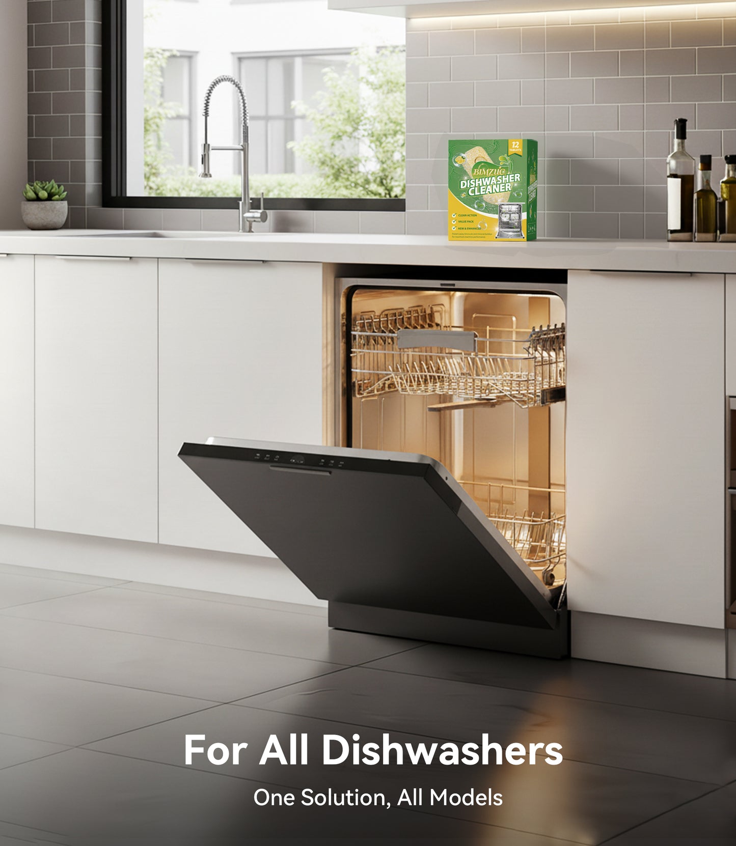 BIMZUC Dishwasher Cleaner Tablets (12 Pack), Deep Clean, Remove Limescale and Odors, Lemon Scent