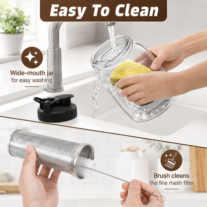 M Buder Cold Brew Coffee Maker, 64 oz Iced Coffee Maker with Stainless Steel Filter, Lid and Spout, No Leaks Mason Brew Jar Pitche for Iced Coffee, Tea