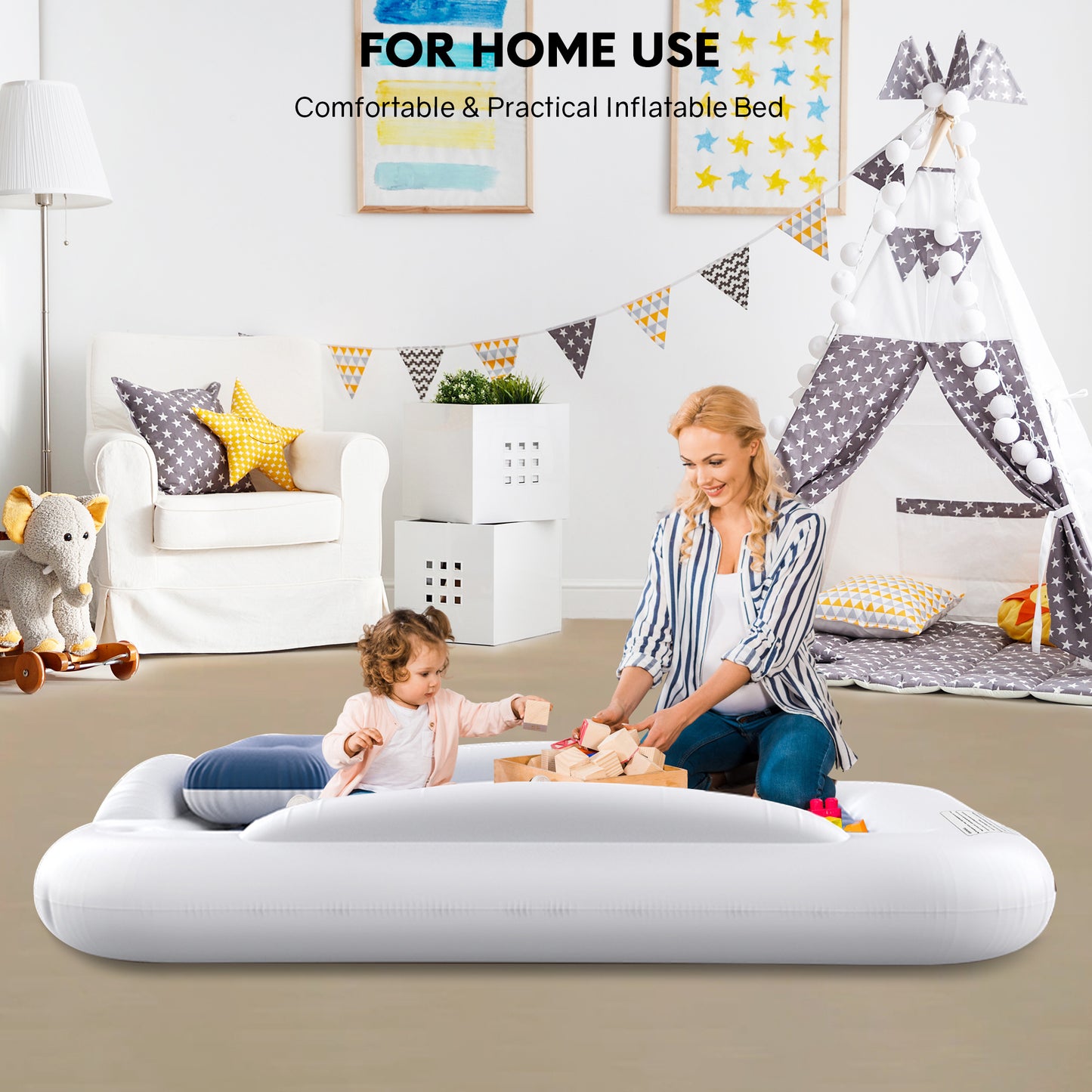 Rupoun Toddler Travel Bed Inflatable Air Mattress for Kids, Baby, Camping, Portable, Gray