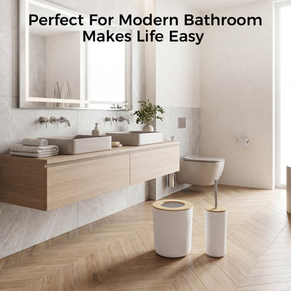 LZSDS 6 Piece Bathroom Accessory Set, Plastic Soap Dispenser with Trash Can and Toilet Brush for Vanity Countertop