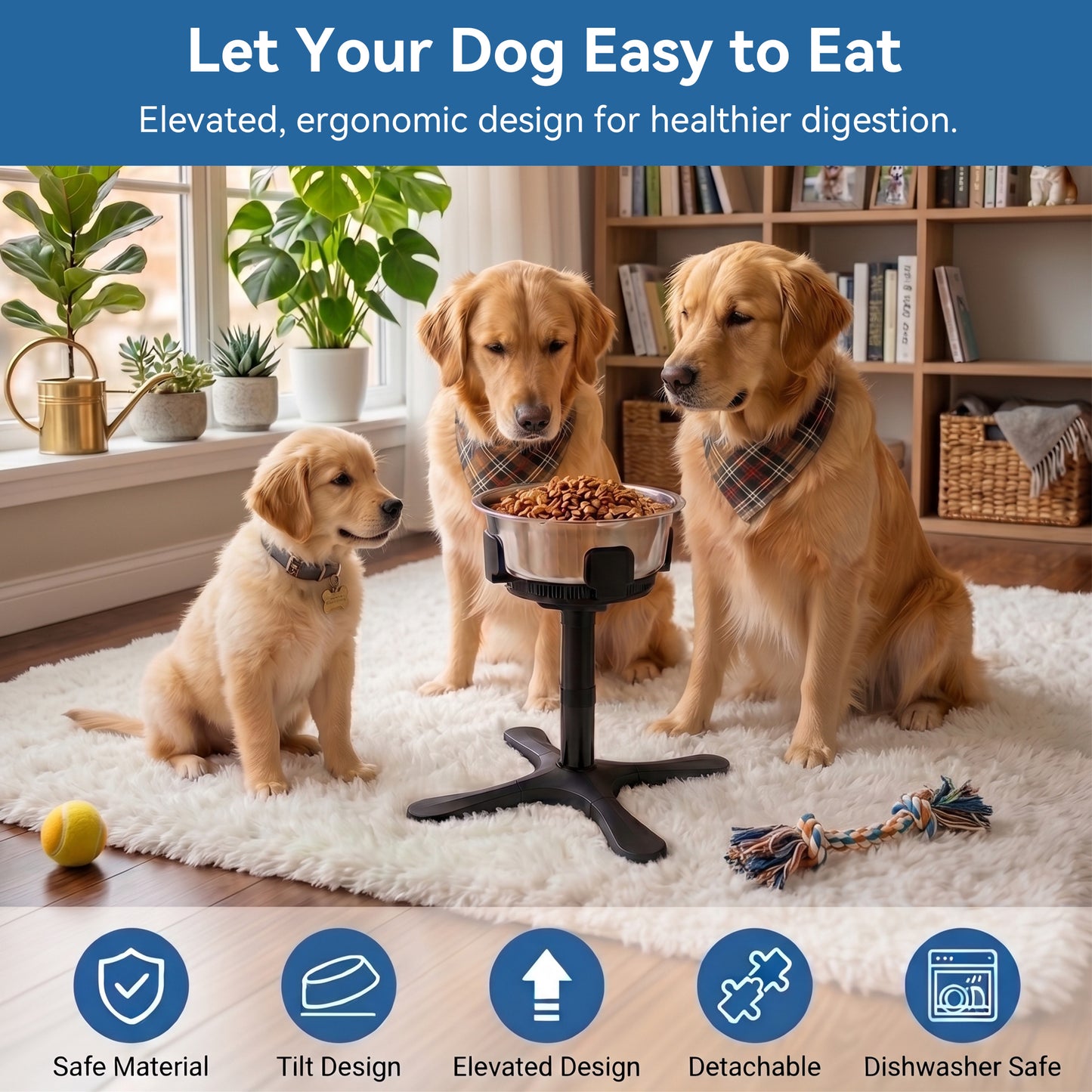 Tolobeve Adjustable Elevated Dog Bowl Stand with Tilted Design for Medium & Large Dogs,Black