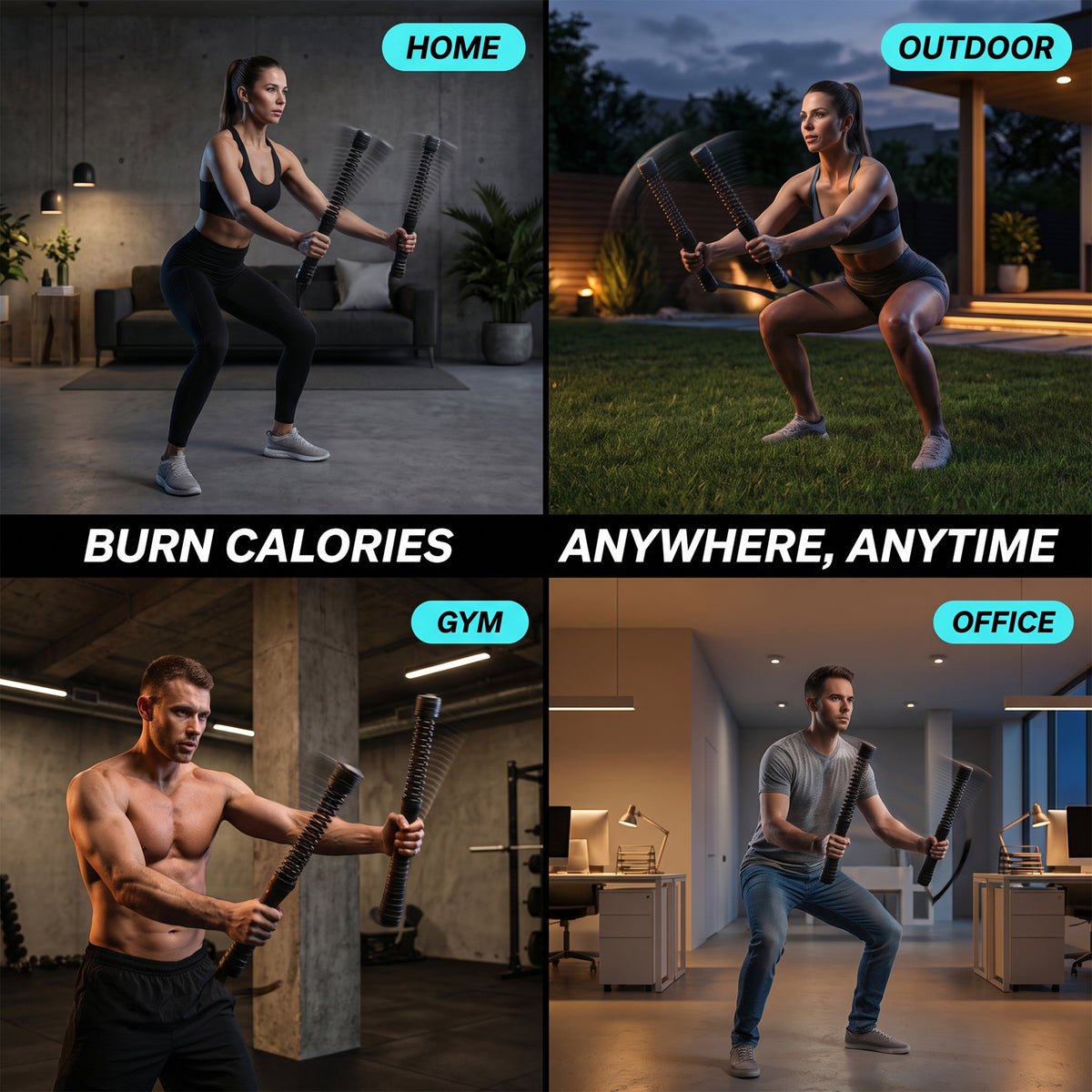 Feeray Ropeless Battle Ropes, 2-Piece High Inertia Cordless Fitness Equipment for Home Gym, Core & Cardio Training, Black