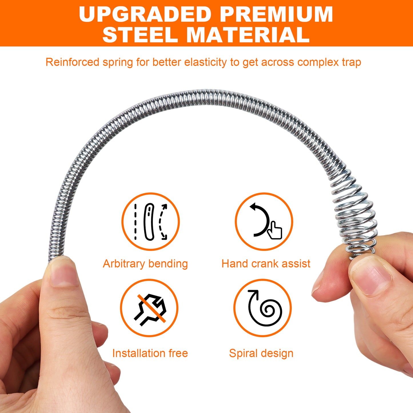 HODVIT 25Ft Drain Snake, Plumbing Snake Drain Hair Clog Removal Tool, Suitable for Kitchens, Bathrooms and Sinks, Includes Protective Hose and Gloves