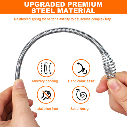 HODVIT 25Ft Drain Snake, Plumbing Snake Drain Hair Clog Removal Tool, Suitable for Kitchens, Bathrooms and Sinks, Includes Protective Hose and Gloves