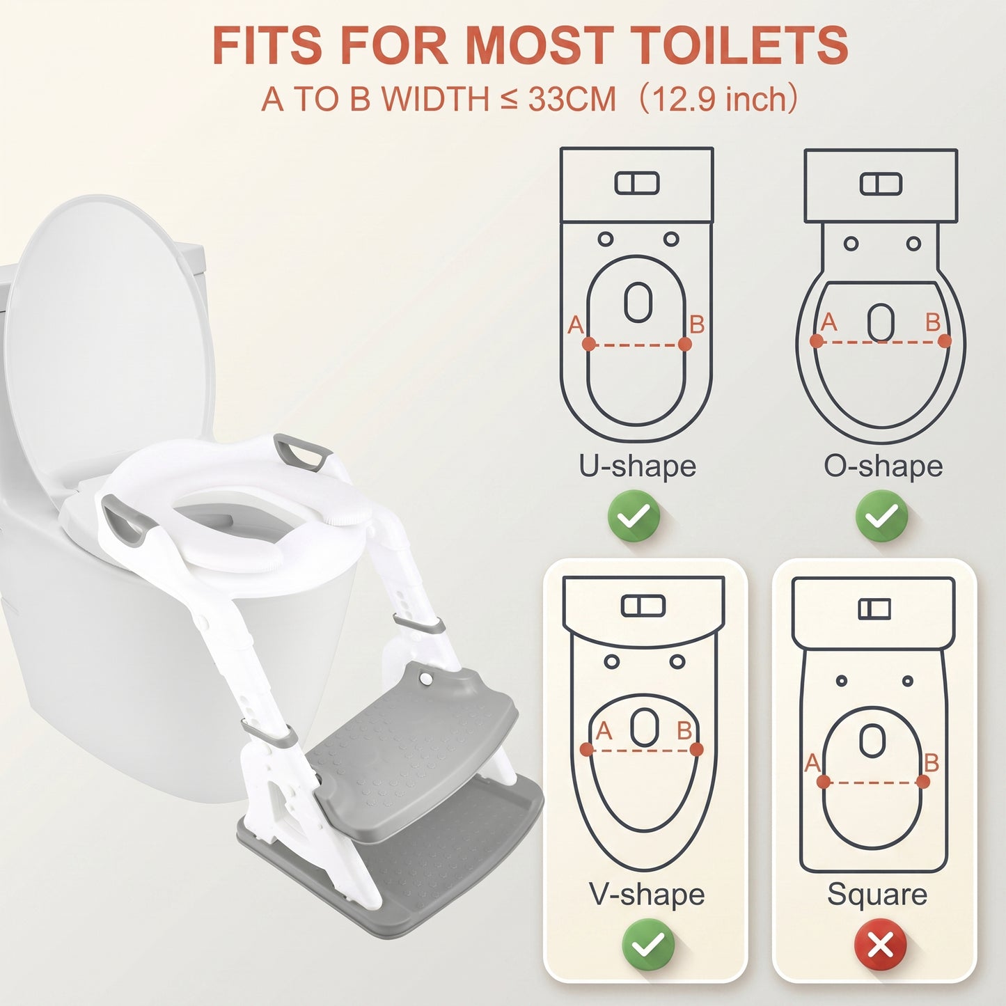 QRNYYOE Potty Training Seat 2-in-1 with 2 Step Ladder, Foldable and Adjustable Height Toddler Toilet Step Stool