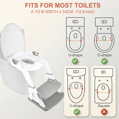 QRNYYOE Potty Training Seat 2-in-1 with 2 Step Ladder, Foldable and Adjustable Height Toddler Toilet Step Stool