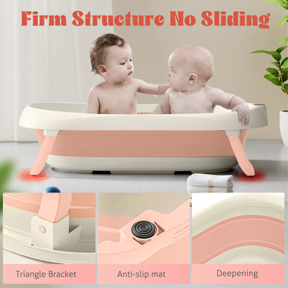 Rupoun Foldable Baby Bathtubs, Collapsible Bathtub for Infant Newborn Boys and Girls, Portable, Plastic, Pink