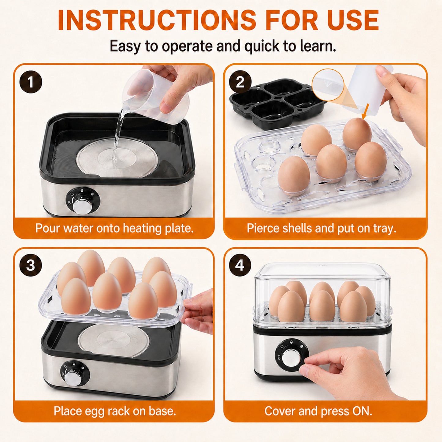 ICETear Electric Egg Cooker, 8 Egg Capacity Rapid Egg Steamer with Auto Shut Off, BPA Free for Soft Medium Hard Boiled Eggs & Egg Custard