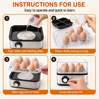ICETear Electric Egg Cooker, 8 Egg Capacity Rapid Egg Steamer with Auto Shut Off, BPA Free for Soft Medium Hard Boiled Eggs & Egg Custard