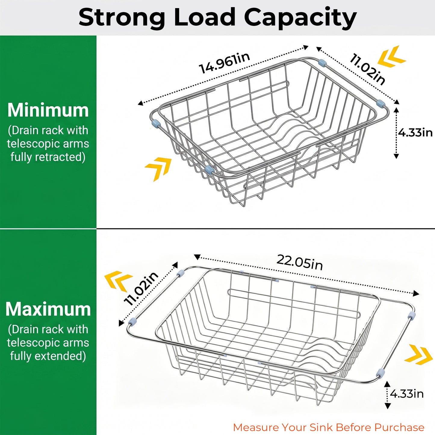 Riousery Dish Drying Rack, Stainless Steel Expandable Over Sink Dish Rack, Adjustable Dish Drainer for Kitchen Sink or Countertop, Space-Saving Design, 14.9"–22"