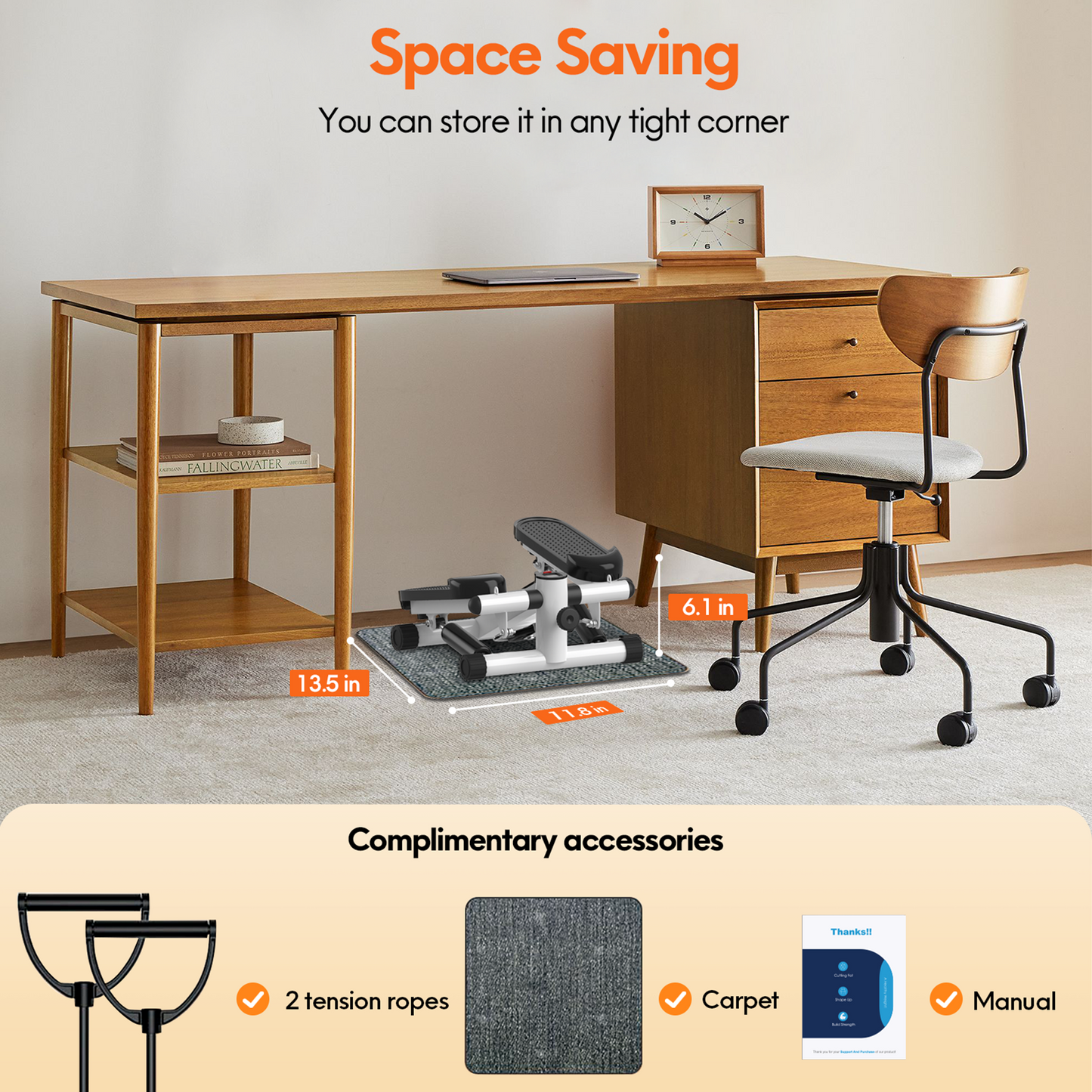 Opmukin Mini Steppers for Exercise, Mute The Sound with Resistance Bands, 331lbs Loading Capacity, Digital Monitor, Optional Twist Motion for Home Fitness - White