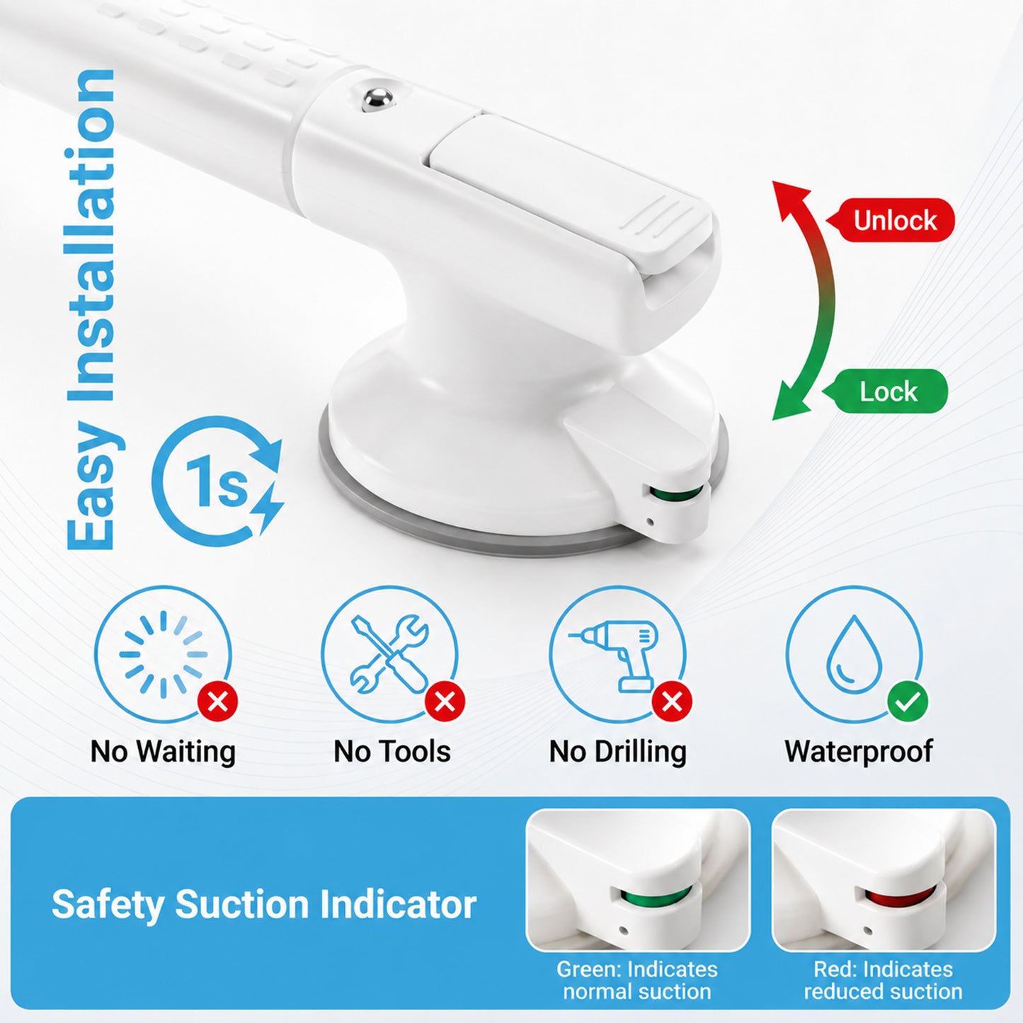 LZSDS Suction Shower Grab Bars, 2 Pack 18 Inch Bathroom Balance Assist Handles with Non Slip Glow Grip