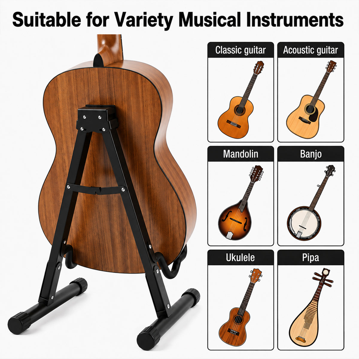 MORSUMA Foldable Guitar Stand, Thickened Metal A-Frame Bracket, Black, 1-Pack