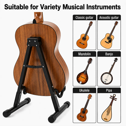 MORSUMA Foldable Guitar Stand, Thickened Metal A-Frame Bracket, Black, 1-Pack