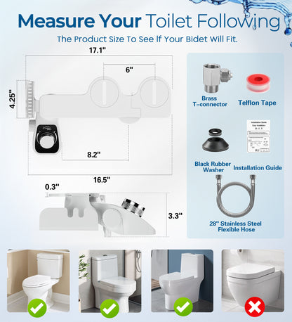 Hodvit Dual Nozzle Non-Electric Bidet Toilet Attachment with Filtration and Self-Cleaning, Adjustable Pressure Control