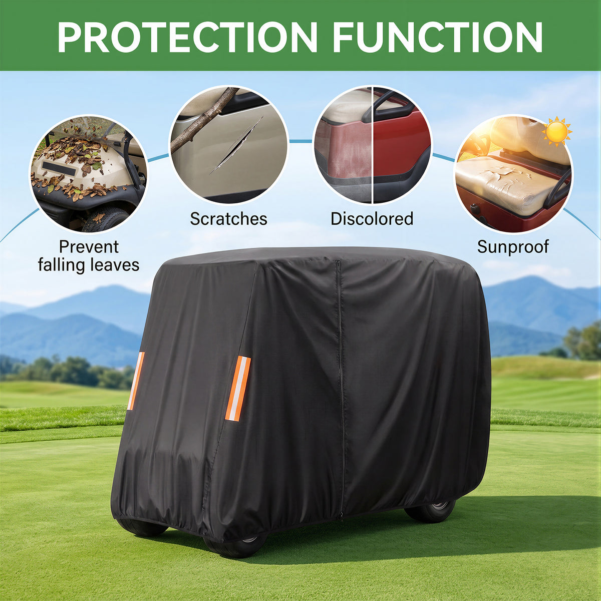 MORSUMA 112.2 Inch 210D Oxford Golf Cart Cover, Golf Cart Covers 4 Passenger, Black, 1-Pack