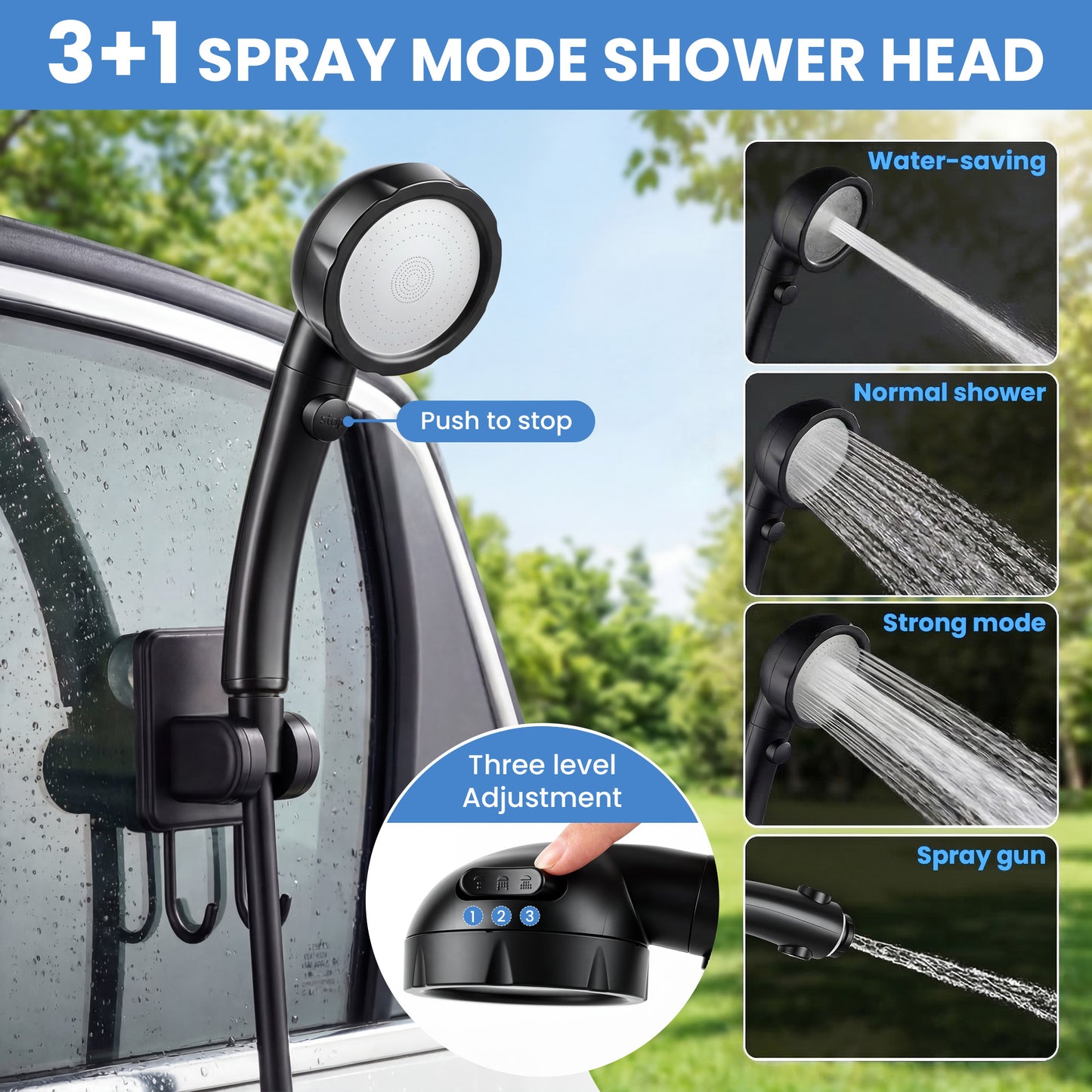 OHHANI Portable Shower for Camping LED Display 6000mAh Large Capacity Foldable Bucket for Hiking, RV, Traveling, Car Washing