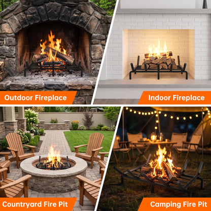 Ouneot 16.14in Cast Iron Fireplace Grate Log Rack, 1/2in Thick Bars 6 Legs for Indoor Stove Outdoor Fire Pit Camping