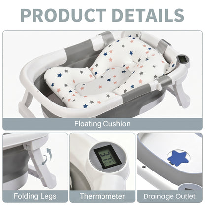 Rupoun Baby Bathtub, Collapsible for Newborn Boys and Girls, Foldable Baby Bathtubs, Gray, Plastic