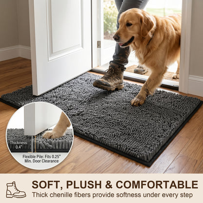 Riousery Indoor Door Mat, Super Absorbent Chenille Entryway Rug with Non-Slip Hot Melt Backing, Machine Washable Mud Mat for Entryway, Bathroom, Pet Area, Gray, 20" x 31.5"