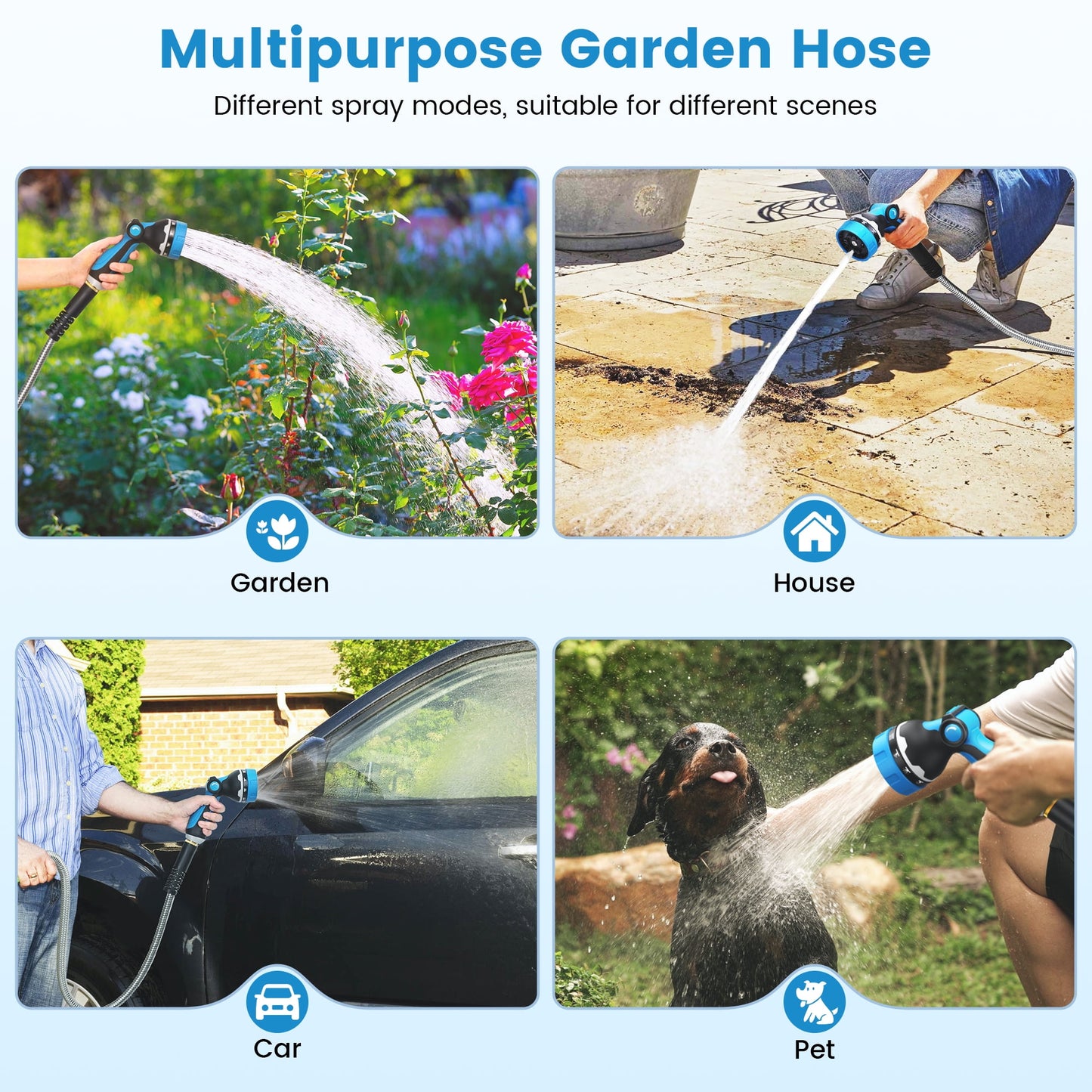 OHHANI Hose, 100 ft x 5/8", Stainless Steel Garden Hose with 10-Function Sprayer, No Kink