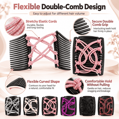 GigBu 6-Pack Magic Hair Combs for Women, Stretchy Double Comb Adjustable Clips, Multicolor, 2.9"