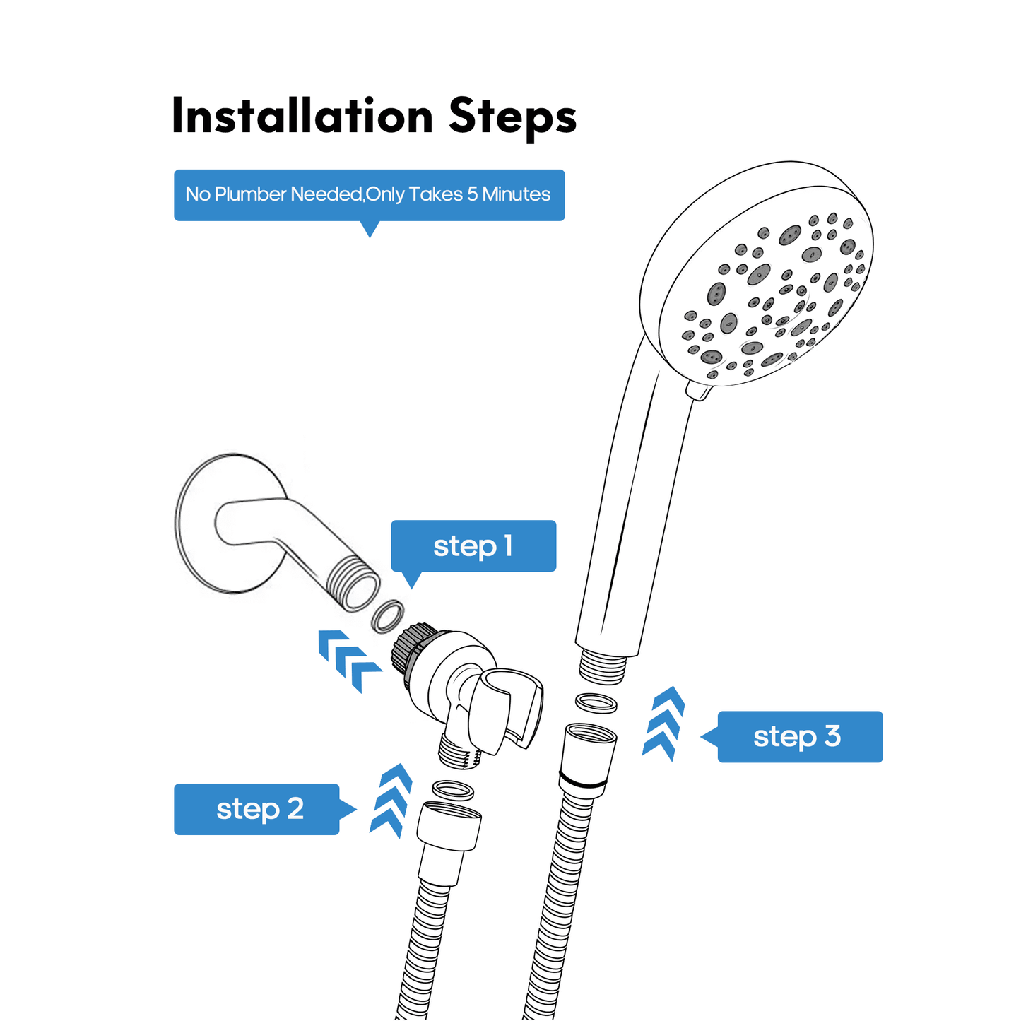 NFTIGB High Pressure 10 Mode Handheld Shower Head with 5 ft Stainless Steel Hose, Showerhead for Bathroom