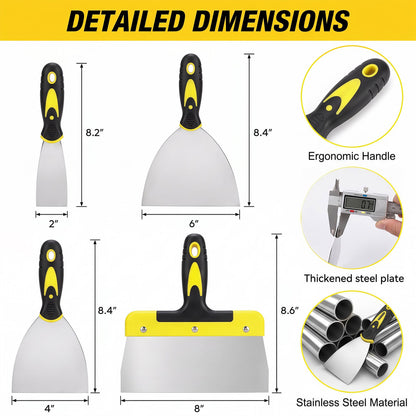 OHHANI 4-Piece Stainless Steel Putty Knife Set, 2 4 6 8 Inch Paint Scraper and Spackle Tool for Drywall Patching
