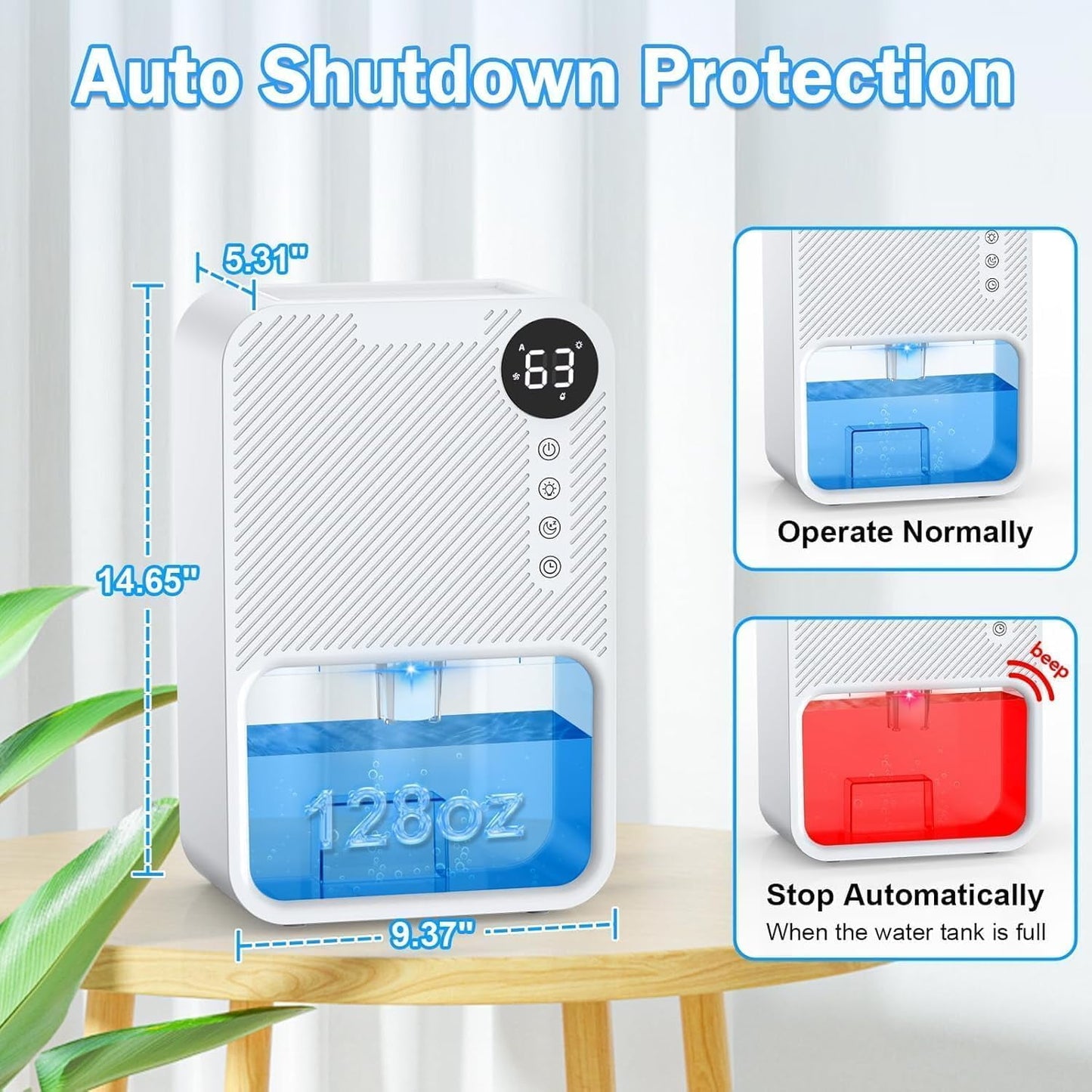 OHHANI Dehumidifier with 85 OZ Large Capacity, Designed for 270 Sq.Ft, Touch Control, Timer and Auto Shut-Off, 90°F & 80%RH, Suitable for Bedrooms Basements and Garages