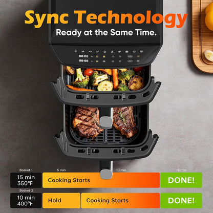 WEENEED 6-Qt Digital Air Fryer, 8-in-1 Touchscreen Air Fryer Oven with 1500W, Nonstick Basket and Crisper Tray, Black