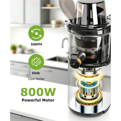 Casualife Cold Press Juicer, 800W Masticating Juicer with 5.4" Wide Feed Chute, High Juice Yield, Easy to Clean, Black