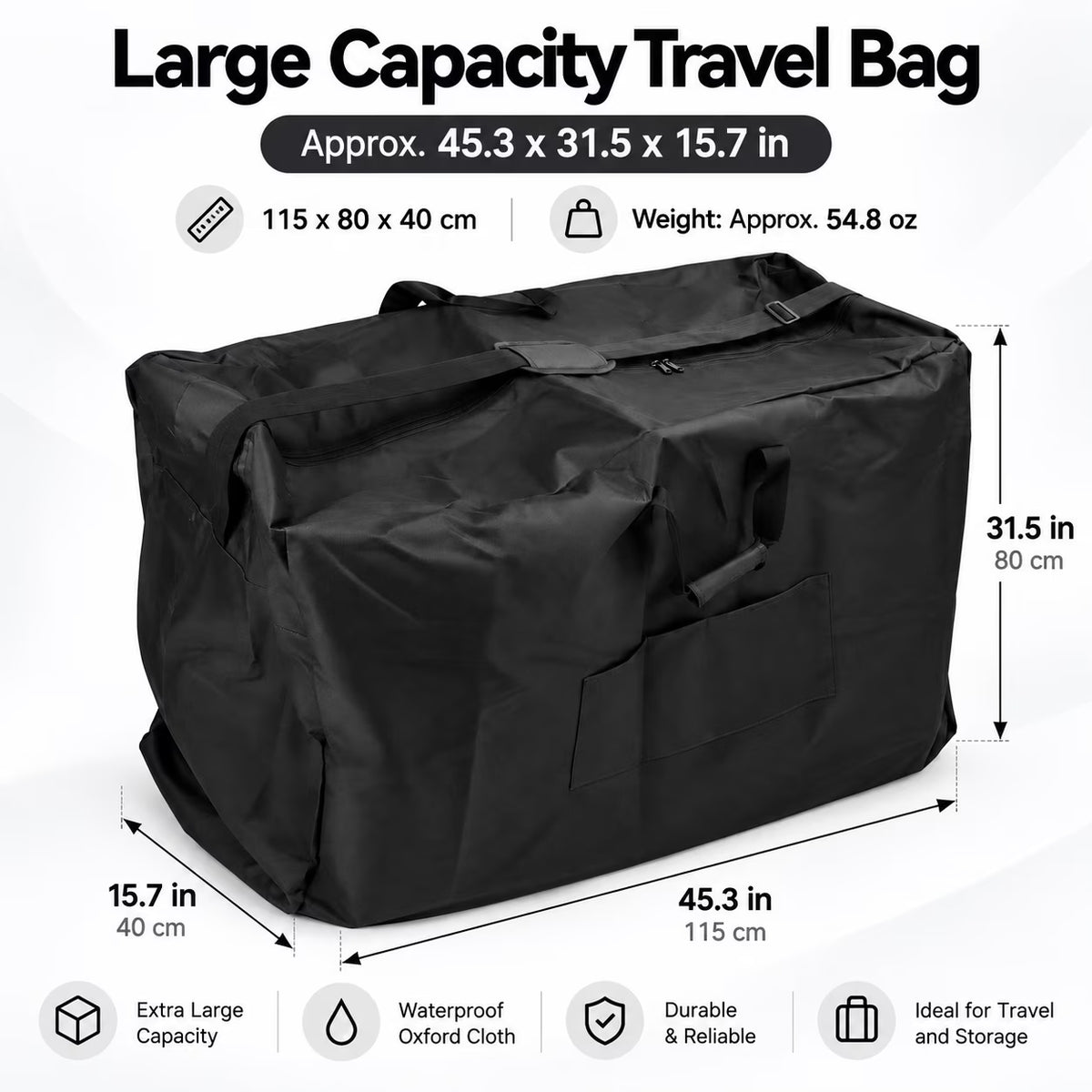 GONCON Foldable Wheelchair Bag Waterproof Large Capacity Oxford Cloth Travel Carrier for Travel Outdoor Black, 45.3 x 31.5 x 15.7 inches / 115 x 80 x 40 cm