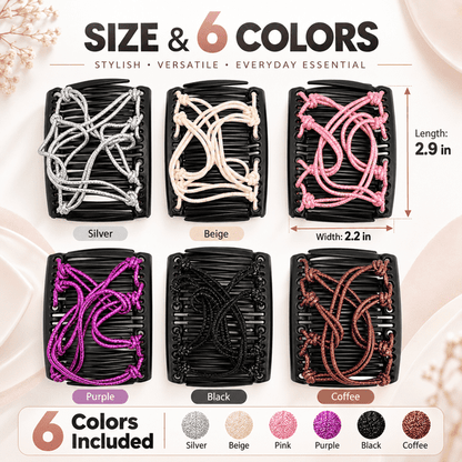 GigBu 6-Pack Magic Hair Combs for Women, Stretchy Double Comb Adjustable Clips, Multicolor, 2.9"