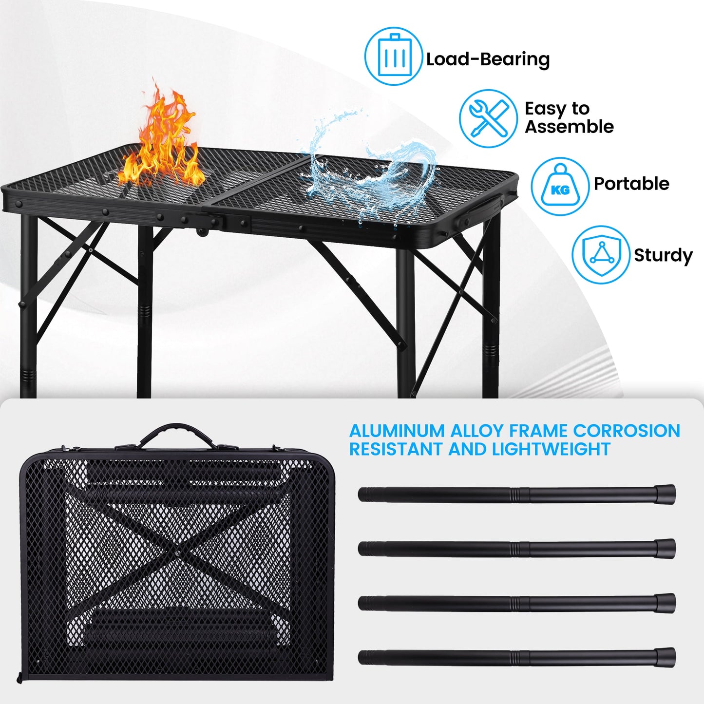 OHHANI Small Folding Grill Table, 2Ft Portable BBQ Table for Camping, Patio, Outdoor Dining & Picnic, Compact & Easy Storage, Black