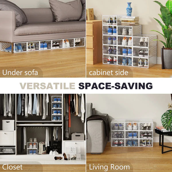 RIOUSERY Shoe Boxes Set of 6, Clear Plastic Stackable Shoe Storage Organizer for Closet Entryway, Shoe Containers with lids