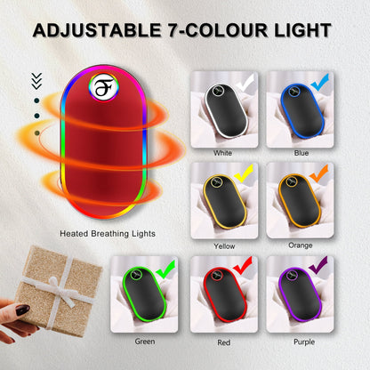 Madala Hand Warmers, 10000Mah Hand Warmers Rechargeable, 7 Changing Colors Lights Electric Hand Warmers, Reusable Hand Warmer for Outdoors, Hunting, Golf, Camping, Red