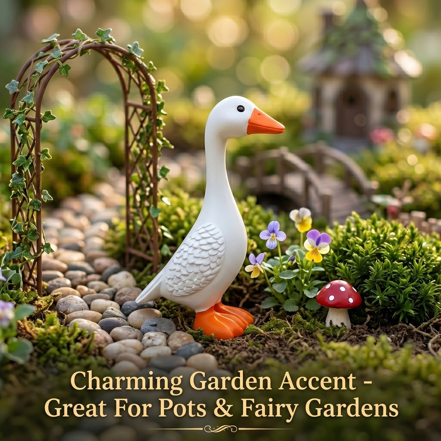 OHHANI 7-Inch Resin Porch Goose Statue, Miniature Desktop Figurine for Home & Office Decor, White